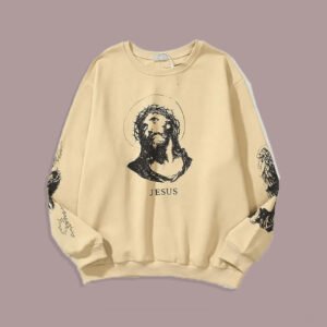 Jesus SAINT MXXXXXX Logo Crew-Neck Sweatshirt Beigh