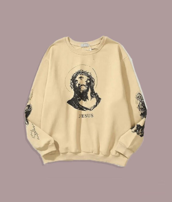 Jesus SAINT MXXXXXX Logo Crew-Neck Sweatshirt Beigh