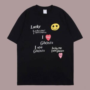 Kanye Lucky Me I See Ghosts Smiley Face T-Shirt Black