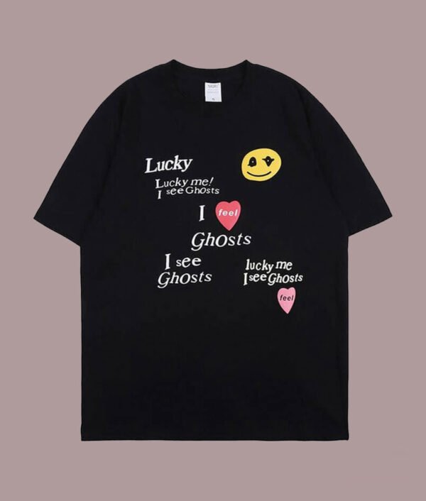 Kanye Lucky Me I See Ghosts Smiley Face T-Shirt Black